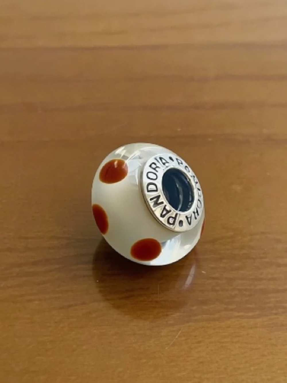 Pandora White Glass Bead with Orange Dots